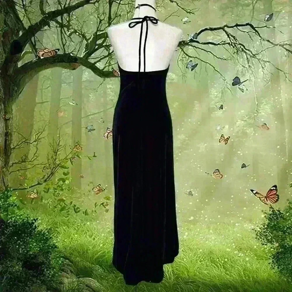 Vintage 90s Rampage Velour Black Maxi Halter Dress - Picture 5 of 11